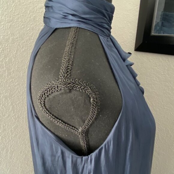 RAMY BROOK Silky Navy Blue Halter Ruffle Midi Dress XXS - Picture 7 of 13